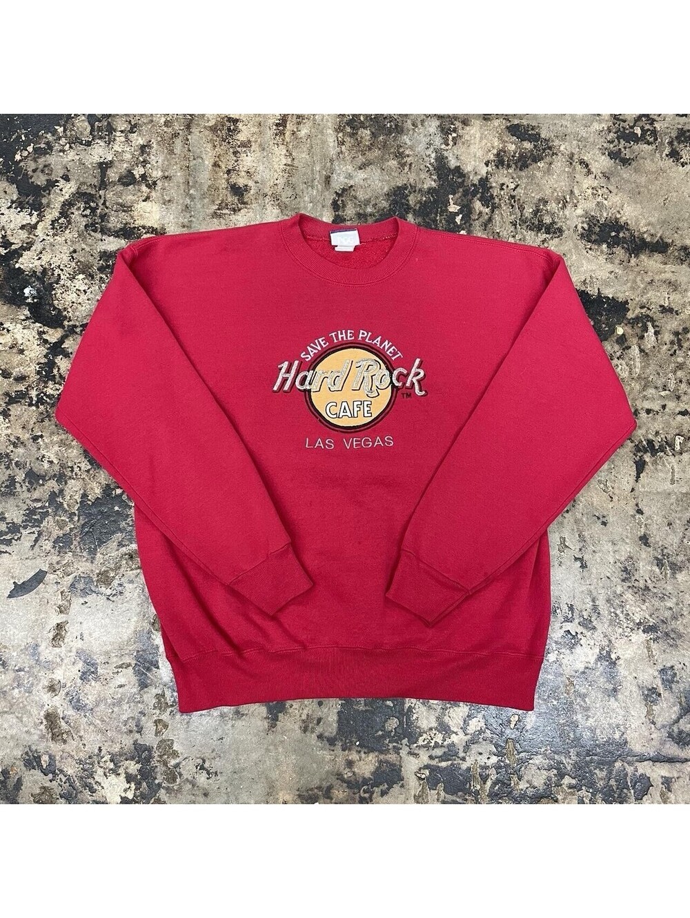 Sz XL LEE Vintage 90s Hard Rock Cafe Las Vegas Crewneck Sweatshirt Red USA Made